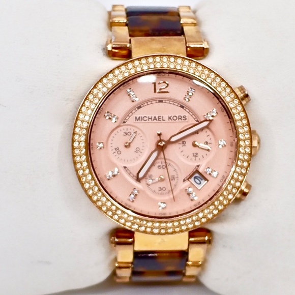 MICHAEL KORS~5538~parker~TORTOISE GLITZ CHRONOGRAPH WATCH - Picture 3 of 6